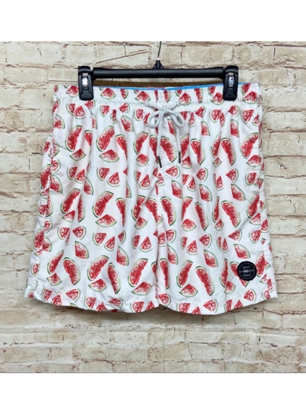 Spicy Tuna Mens Swim Trunks Size M Watermelon Print Bathing Suit Mesh White